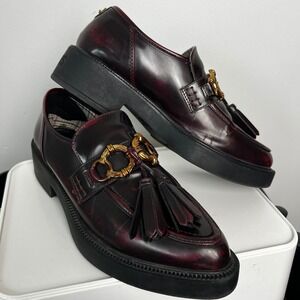 Circus NY Burgundy Oxblood Tassel Platform Loafers Chunky Heel Shoes Size 9